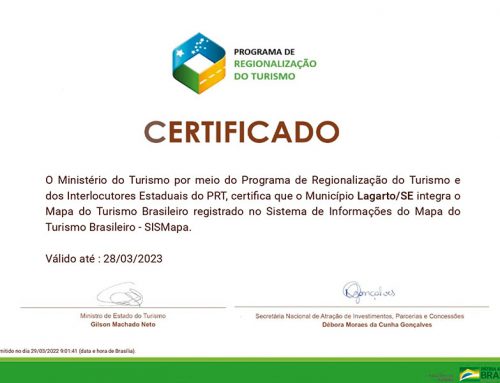 Pelo 2º ano consecutivo, município de Lagarto é integrado ao Mapa do Turismo Brasileiro
